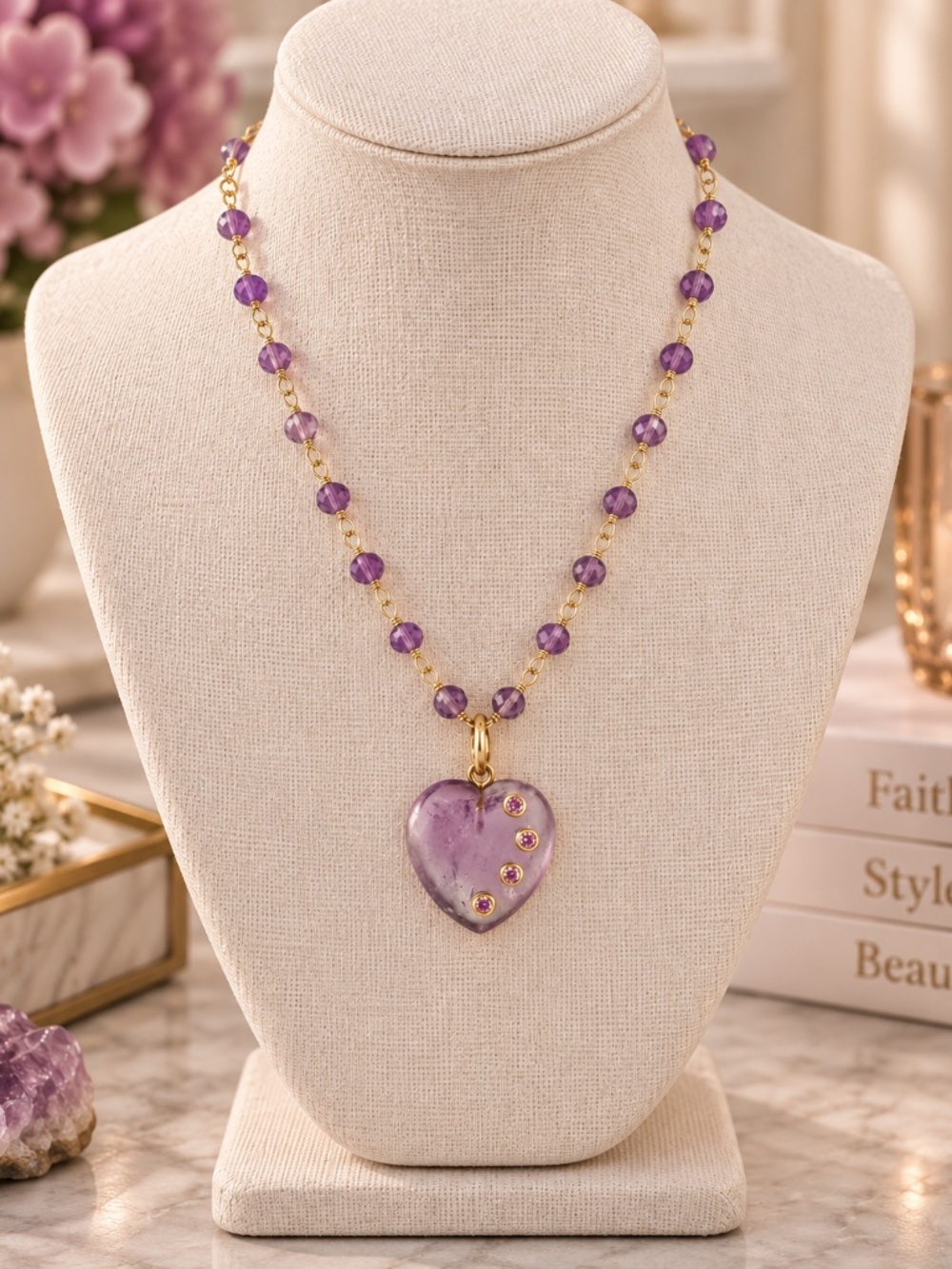 Amethyst heart necklace, purple lavender pendant